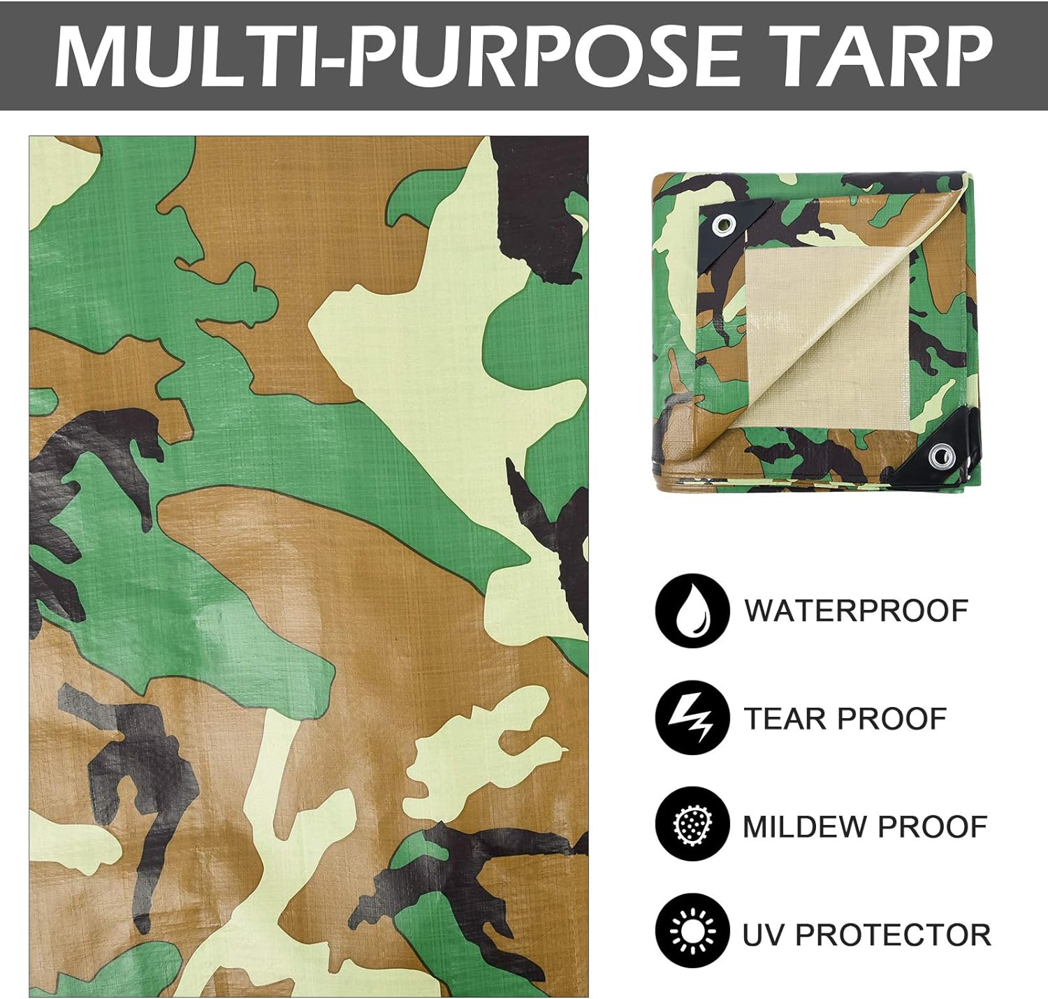 LOOGU Heavy Duty Waterproof Tarp, Bionic Tree Camo Multi Purpose Poly Cover