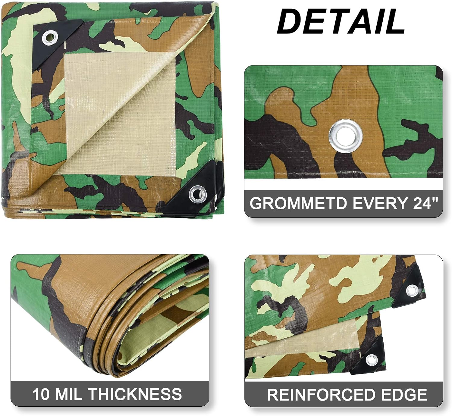 LOOGU Heavy Duty Waterproof Tarp, Bionic Tree Camo Multi Purpose Poly Cover
