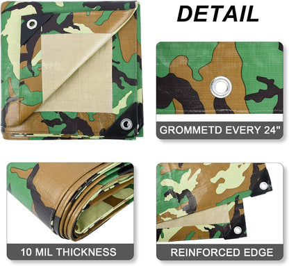 LOOGU Heavy Duty Waterproof Tarp, Bionic Tree Camo Multi Purpose Poly Cover