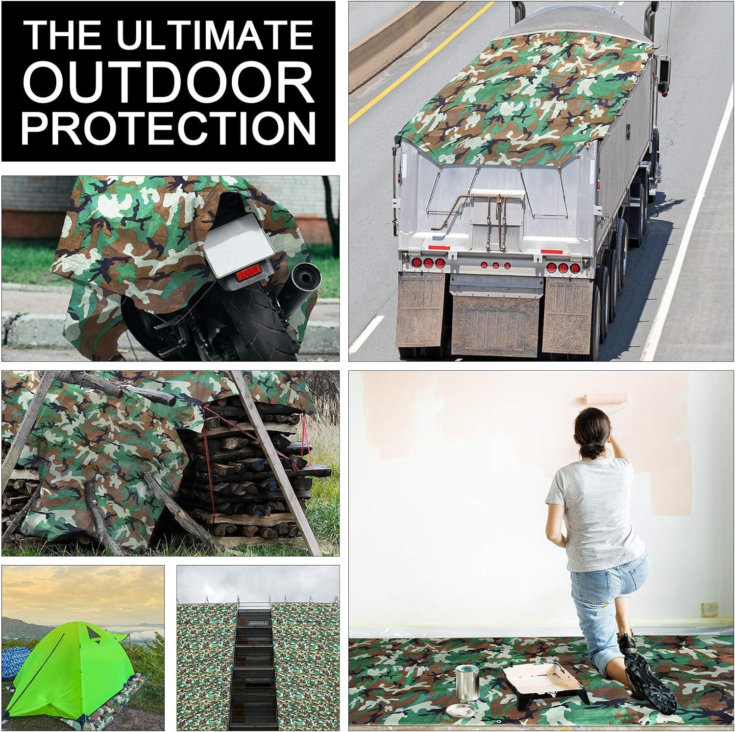 LOOGU Heavy Duty Waterproof Tarp, Bionic Tree Camo Multi Purpose Poly Cover