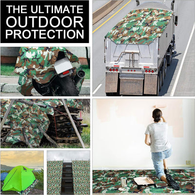LOOGU Bâche imperméable robuste, couverture en poly multi-usage camouflage arbre bionique